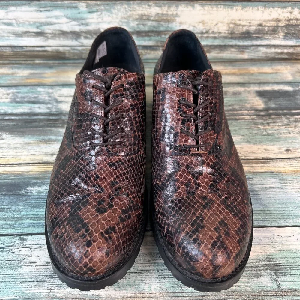 PRATESI Italian Oxford Androynous Size 6/37 Brown Snake Print Leather Menswear
